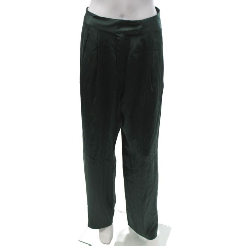 Michelle Mason Womens Solid Silk Dress Pants Green Button Size 4